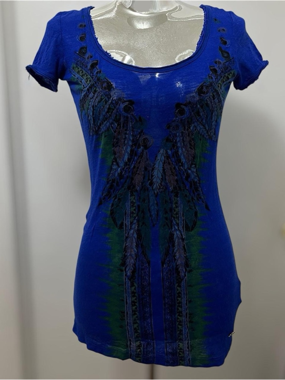 Roberto Cavalli feather blue short sleeve top - Picture 4 of 8